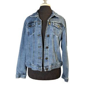 Lands End Jean Denim Jacket Women's M Denim Light Blue Coat Cotton Distressed